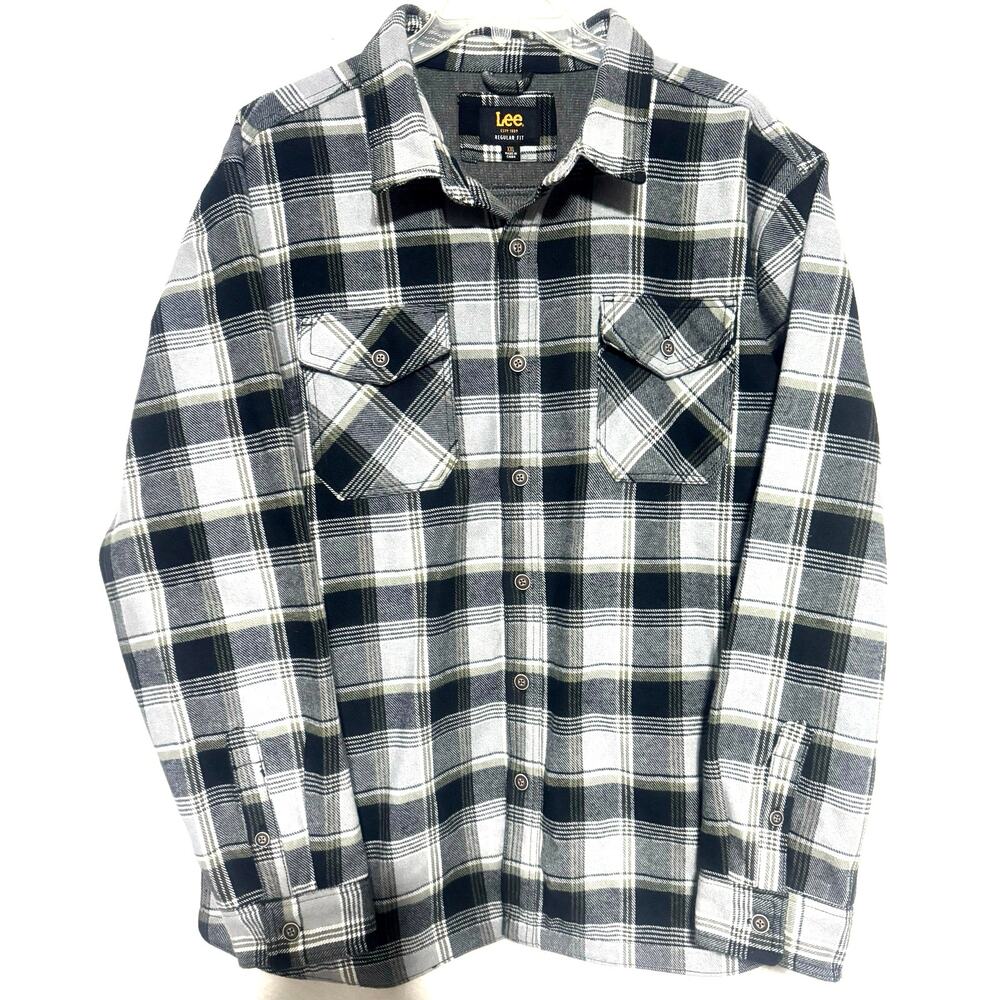 Lee Barn Chore Coat Plaid Trucker Jacket Men's XXL Gray Checkered Button‎ Up